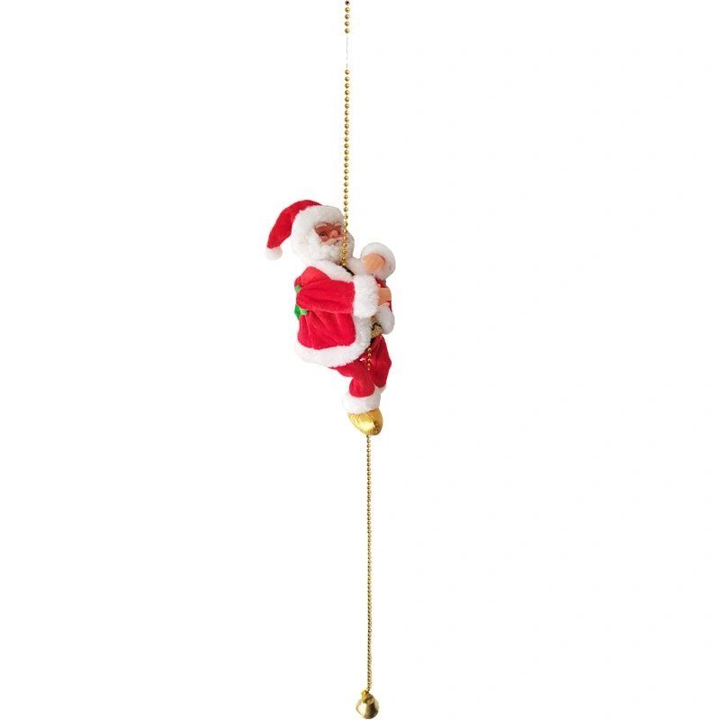 Plush Santa Claus Figurines Toy Climbing Gold Chain for Christmas Tree Ornament or Party