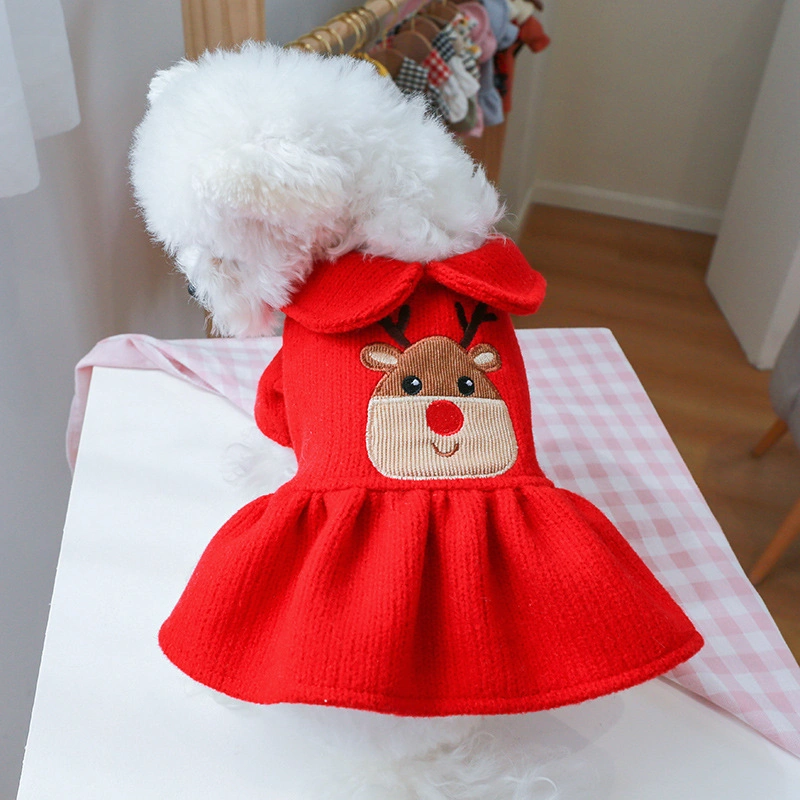 Pet Clothes Autumn and Winter New Products Warm Christmas New Year Festive Christmas Elk Couple Dress Skirt Hoodie