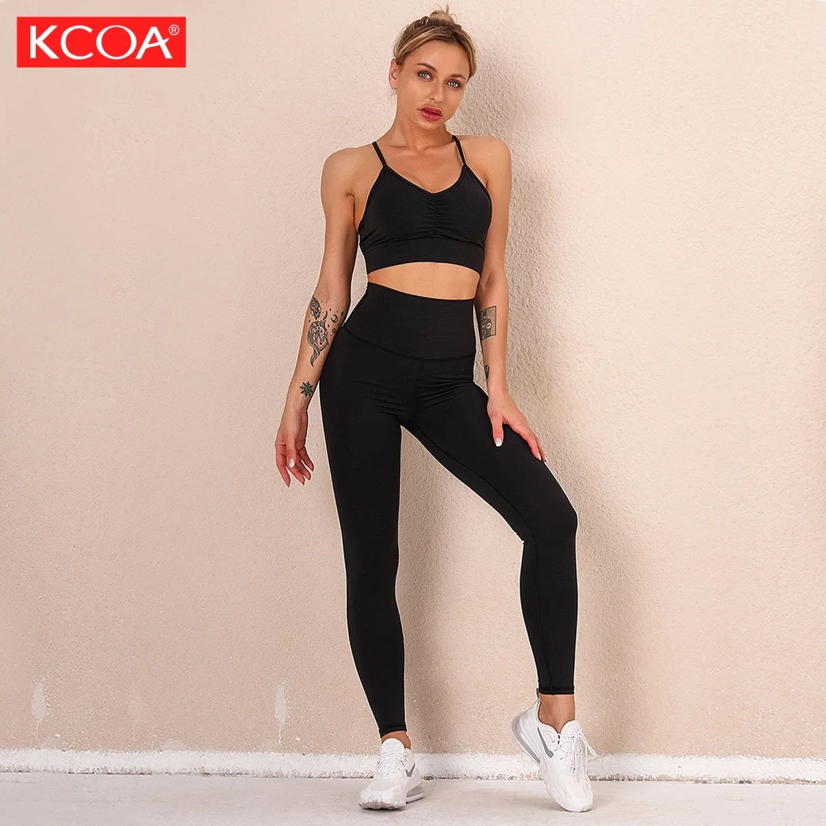 Women Plain Bodybuilding Tummy Control Leggings Sets Fitness Wear