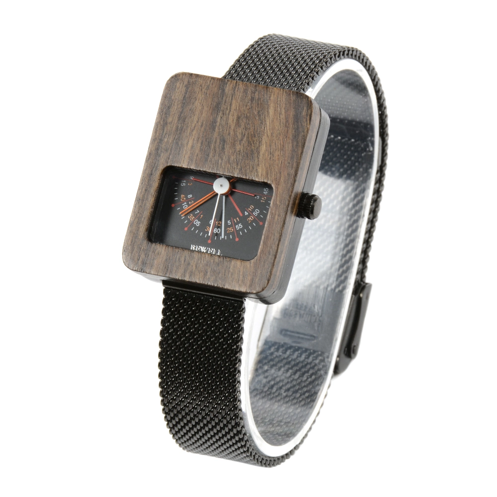 Bewell Fashion Square acero IPS&amp;Wood reloj con movimiento japonés