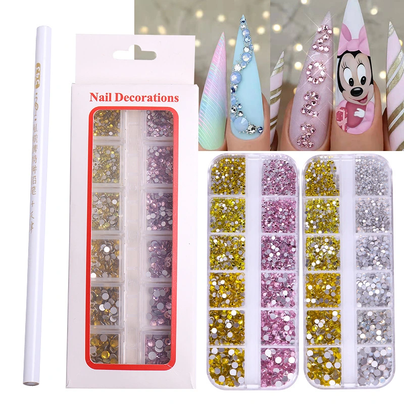 12 Grid Nail Crystal Rhinestones 3D Diamond Press on Nails for Nail Art Decoration