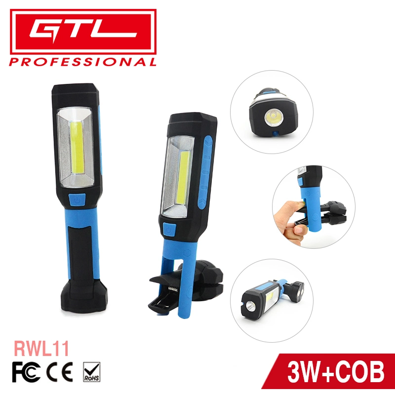 Lampe d'inspection à LED COB rechargeable, mini-lampe de poche portable avec base magnétique, lampe de travail avec pince pour la maison, l'atelier, l'utilisation d'urgence (RWL11)