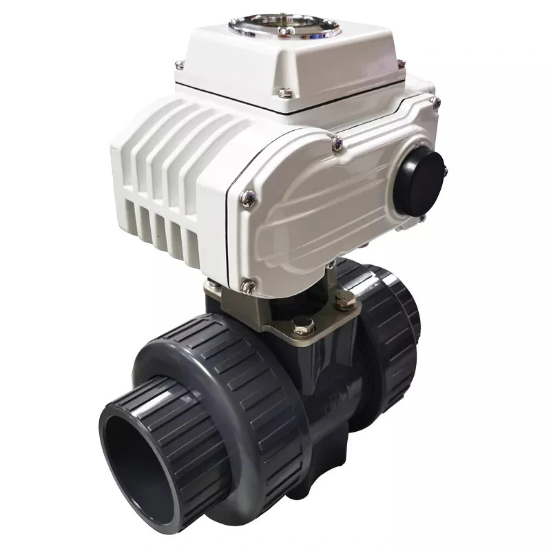 12V DN65 DN50 Double Union Motorized 21/2" 3" UPVC PVC Industrial Ball Valve for Chemical Industrial