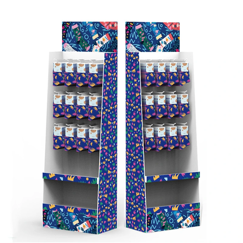 Benutzerdefinierte Größe Wasserdicht 3 Fach Papier Regal Karton Ständer Drucken Wellblech-Boden-Display-Rack für Supermarkt-Einzelhandel