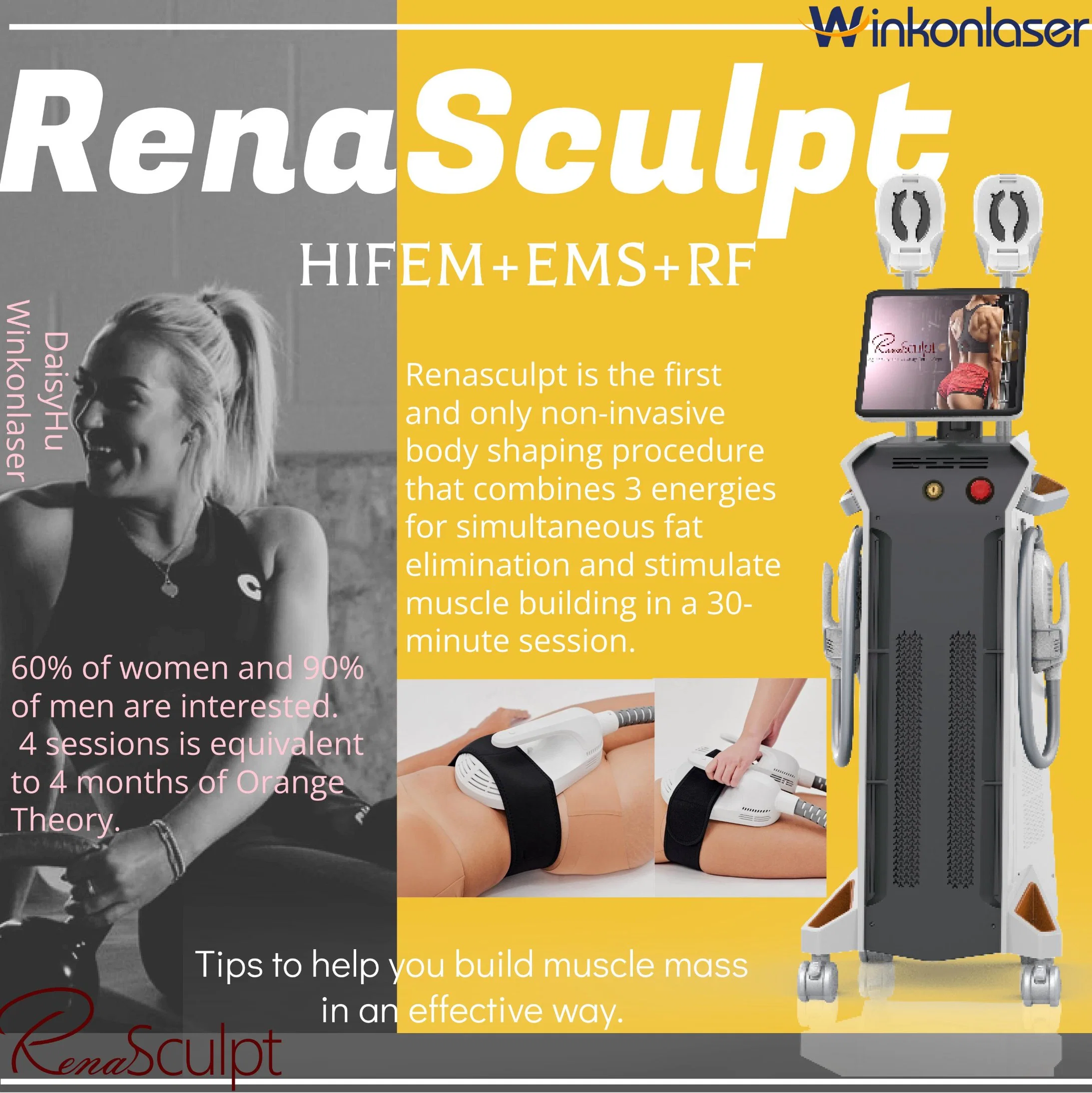 Remoção de gordura Renascult 3 em 1 EMS e RF Neo Renafem 5000W último punho de 13 Tesla 5 Sculpting Slimming corpo Preço da máquina