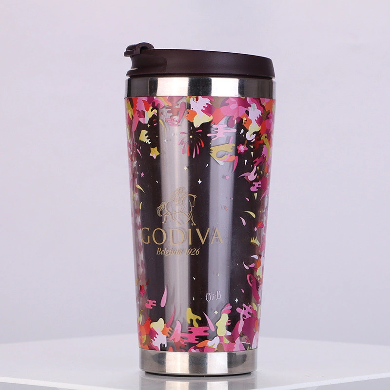 450 ml taza de viaje promocional Wholesale/Supplier doble pared exterior de acero interior PP taza de café