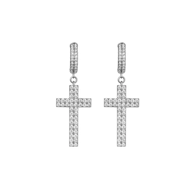 Custom Moissanite Cross Earrings 18K Gold Pass Diamond Fashion Jewelry Moissanite Drop Earrings