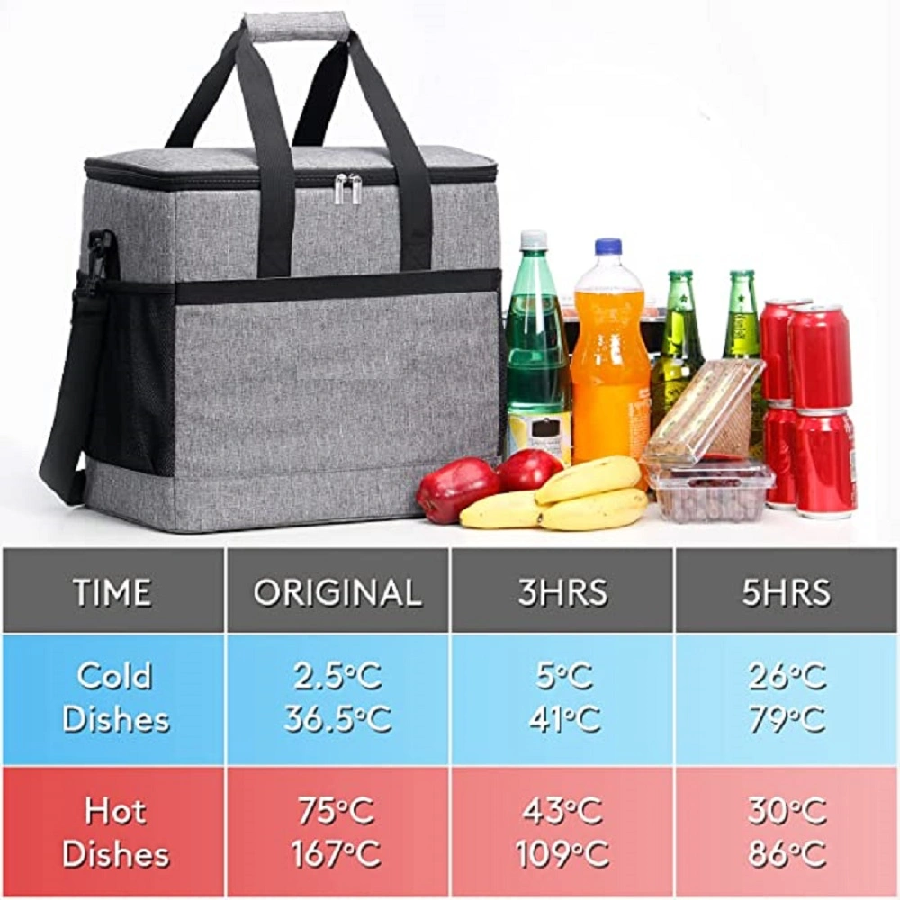 Large Lunch Bag 24-Can (15L) Insulated Lunch Box Soft Cooler Cooling Tote for Adult Men Women, Grey