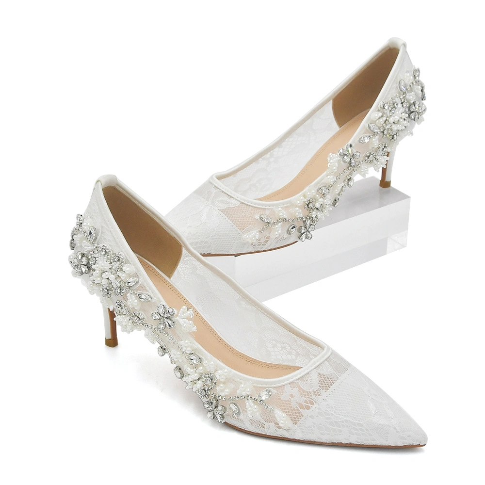 Hws016 White Thin Heel Luxury Diamond Wedding Shoes