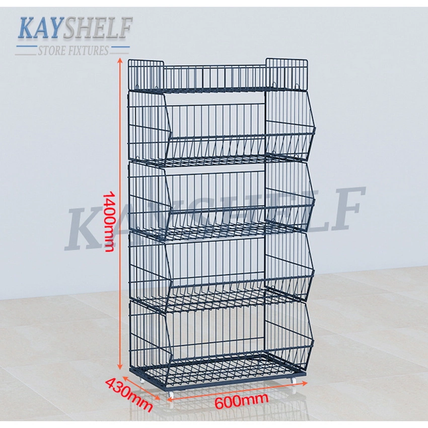 Supermarket Stacking Metal Wire Display Basket Stand Dump Bin Rack