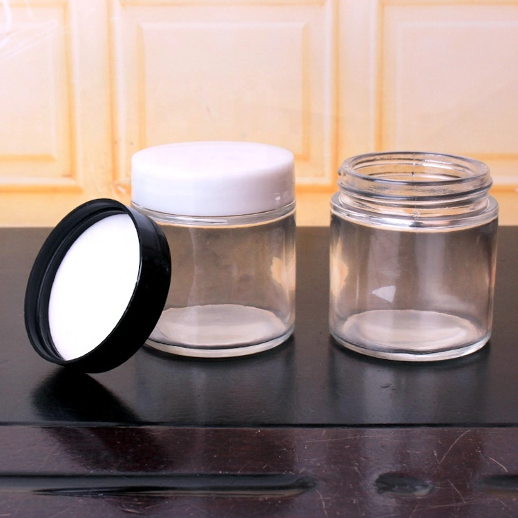 Free Sample Food Packaging Transparent Clear Glass Jar with Matte Plastic Back Lid Child Resistant for Weed, Marijuana