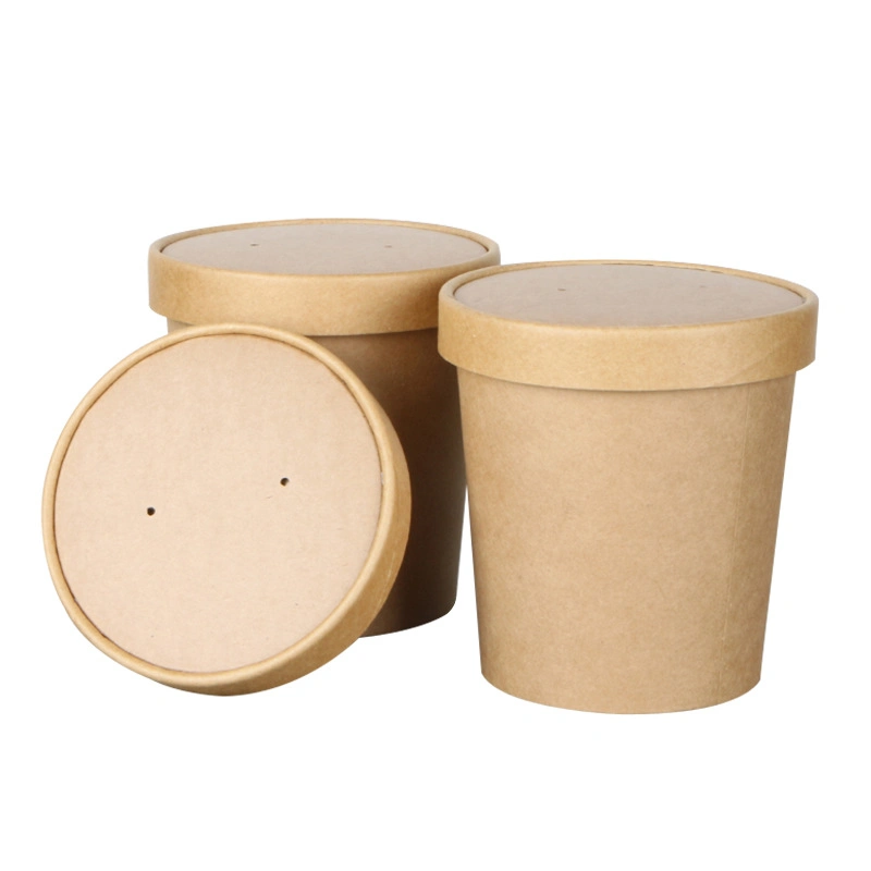 Soupe de barils de papier personnalisés avec les couvercles de Papier papier brun bol de soupe soupe Kraft tasse jetable