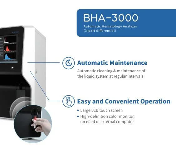 BHA-3000 الطبية تماما التلقائي علم الدم تحليل الدم السعر 3 أجزاء اختبار آلة حمي