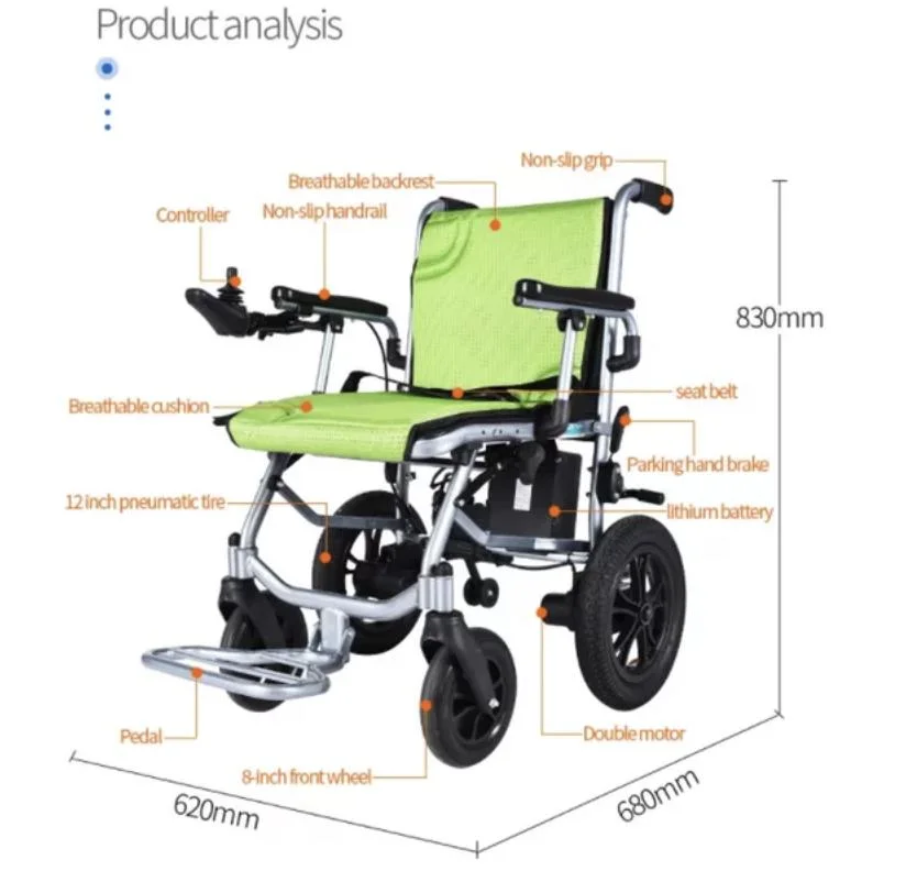 2023 Hot Selling Medical Brushless Motor Ultra Lightweight Electric Wheelchair Folding Power Wheelchair Mobility Scooter