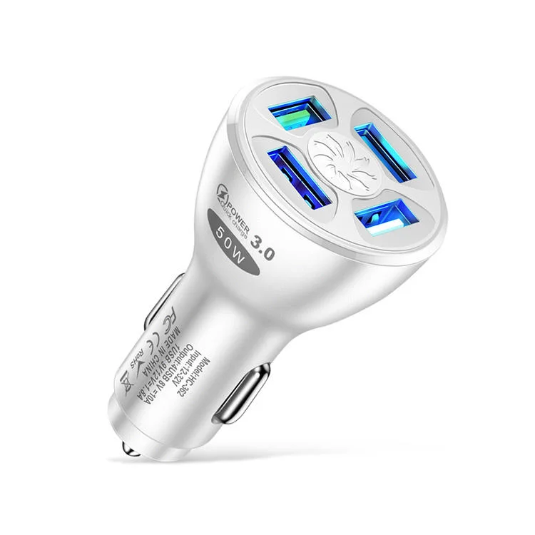 Trending Products 2021 New Arrivals 50W 4 Ports USB Car Charger QC3.0 Fast Car Cigarette Lighter