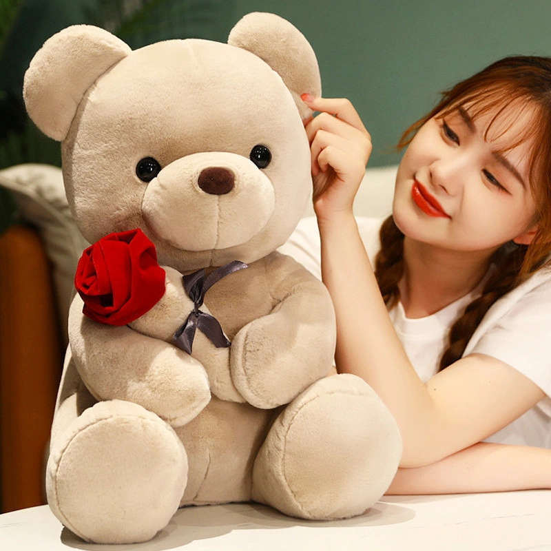 Valentine Day Gift 2023 Teddy Bear with Rose Flower 23cm Plush Valentine Day Bear