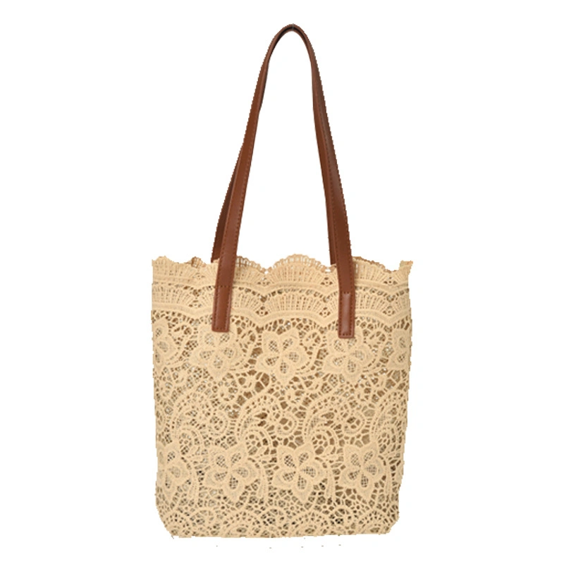 Women Lace Tote Bag with Leather Handdles