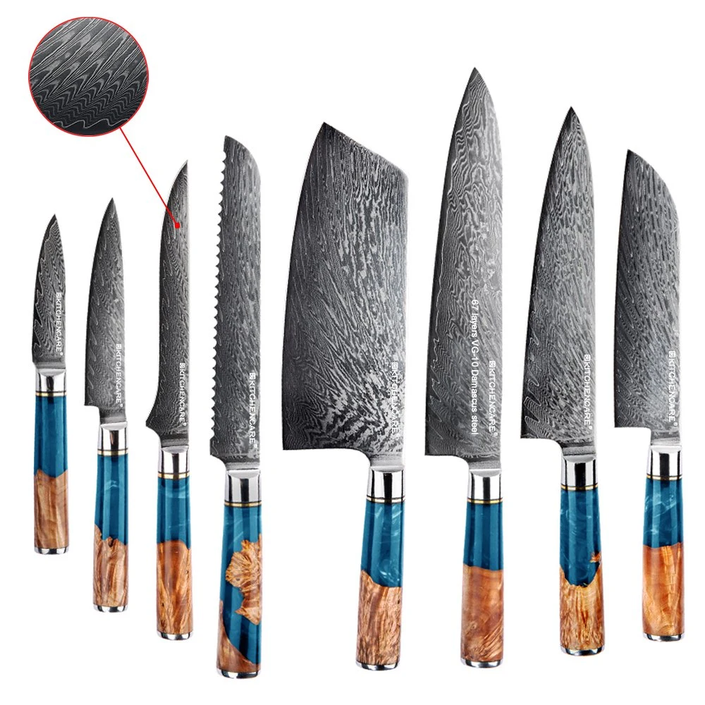 Kitchencare Damasco cuchillos 8pcs Chef cuchillo Set cuchillo de cocina