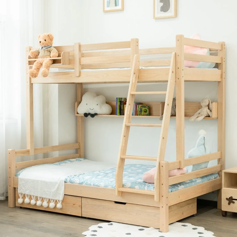 Solid Wood Eco-Friendly Children Bedroom Furniture Wooden Bunk Bed with Stairs