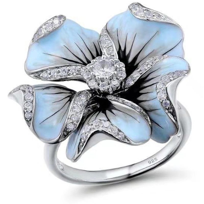 Custom High quality/High cost performance  Flower Ring Micro-Set Diamond Two-Tone Creative Personality Ring Tail Ring