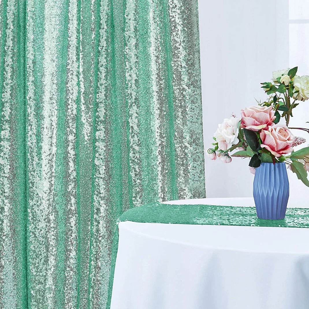 Verde menta Sequin cortina de telón de fondo 2pcs 2ftx8FT Glitter telón cortina para parte de la boda la decoración de Navidad fiesta de cumpleaños suministros