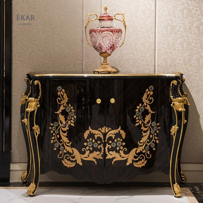 Hallway Gold and Black Wood Curved Furniture Antique Console Table Chinese Style Console Table Living Room Furniture Solid Wood