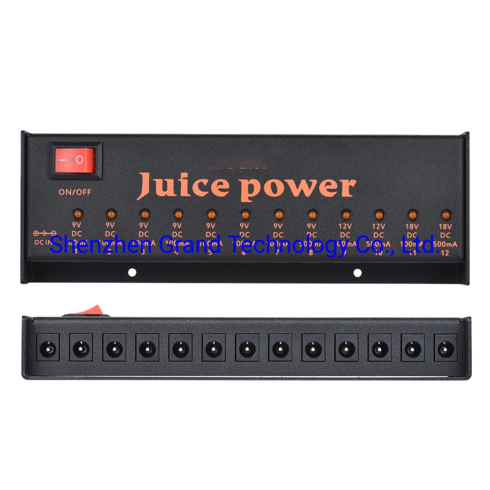 Juice Box Pedal totalmente aisladas Fuente de alimentación 10 salidas para 9V 12V 18V Pedal de efecto de la guitarra con adaptador