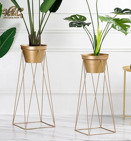 Gold Metal Planter Stand with Pot