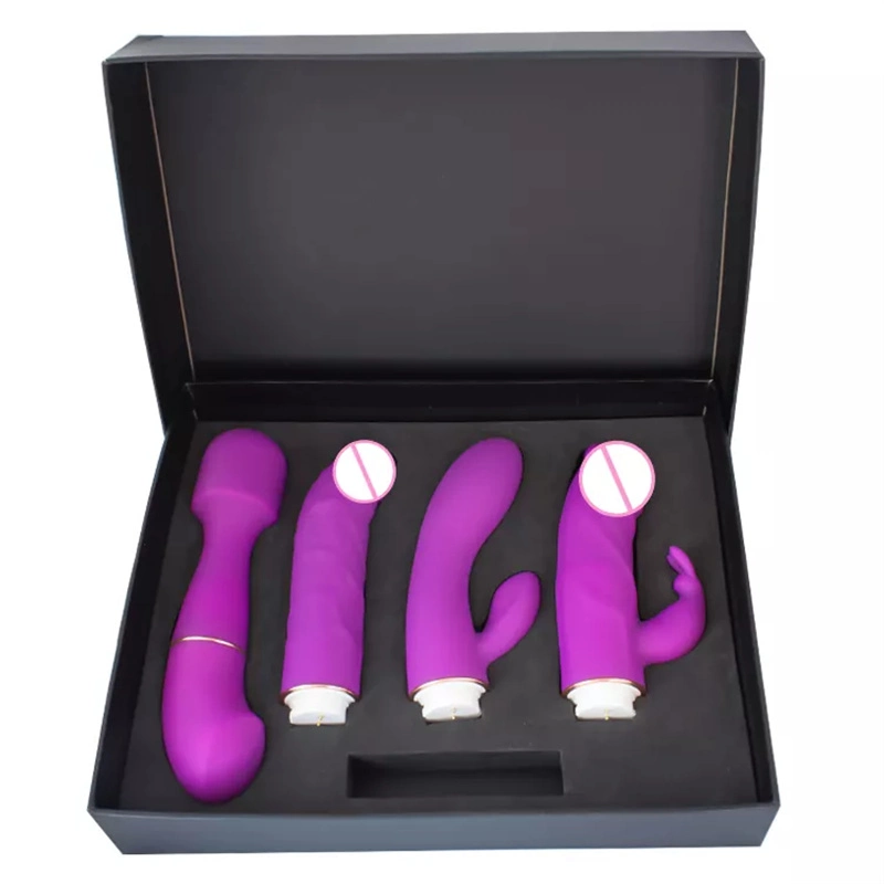 Women Vibrator Waterproof Rechargeable Wand Set Silicone Dildo 4 Interchangeable Attachments Rotation Dildo Vibrator for Women