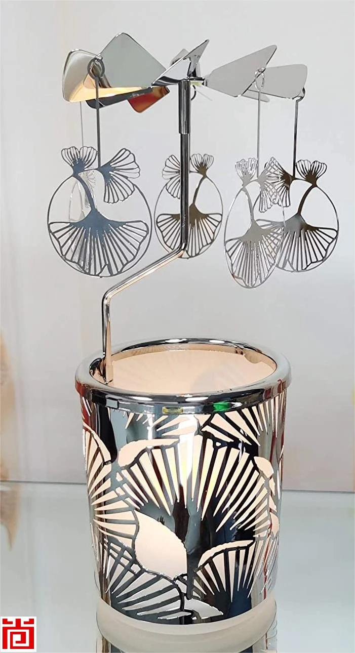 Carousel Metal Apricot يترك دوار الزجاج Candle Holder ديكور المنزل