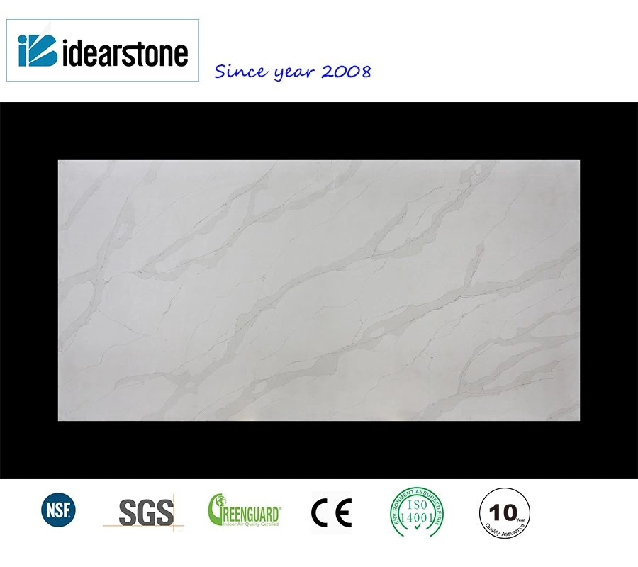 SGS Passed Moh's 6 High Hardness Polished Carrara Jazz White Calacatta Artificial Composite Quartz Stone