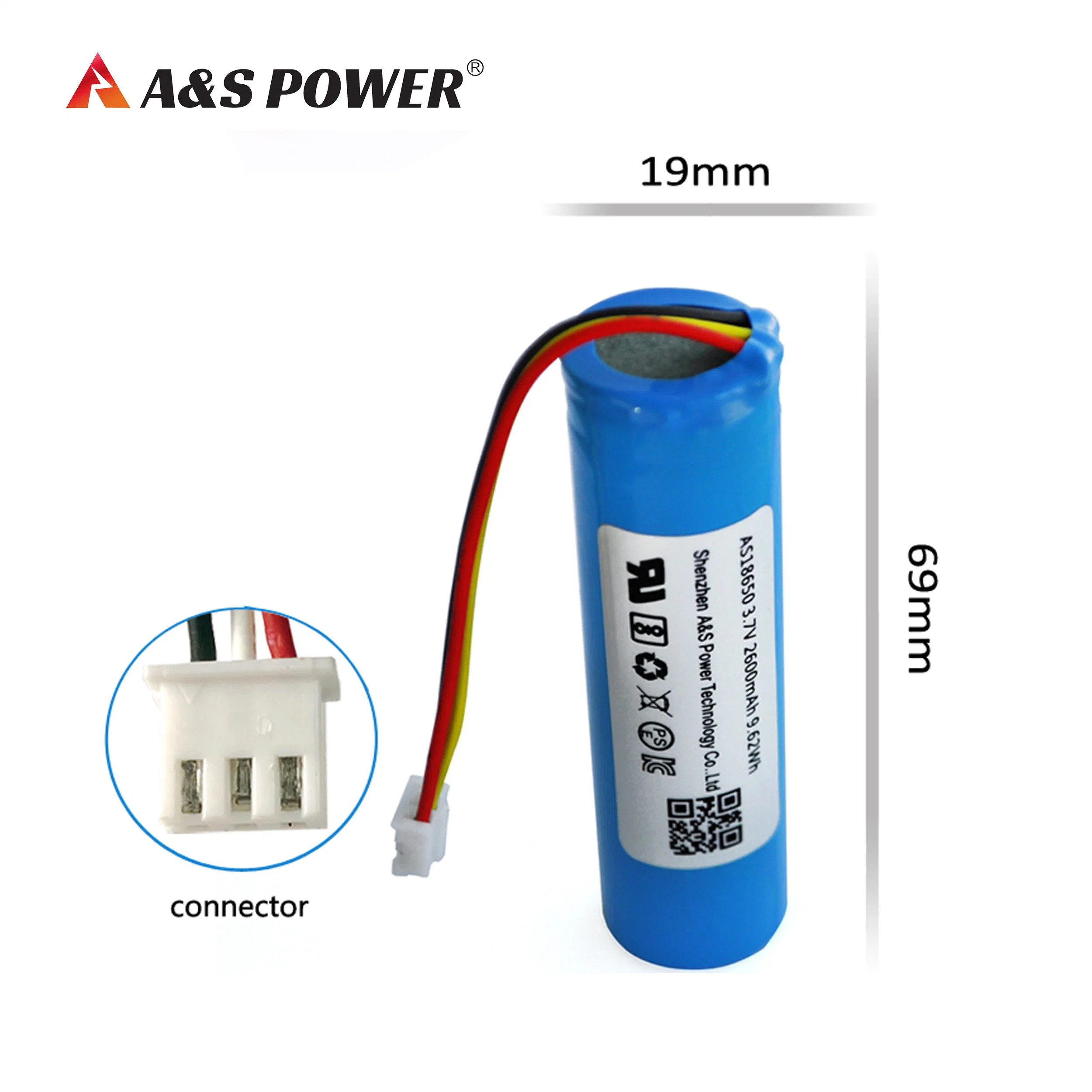 UL2054, CB, CE, Kc, Un38.3 Approved Best Quality 3.7V 18650 2600mAh Rechargeable Li-ion Battery for LED Lighting