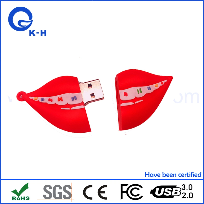 Mund Form PVC Custom Flash Memory USB 2,0 3,0