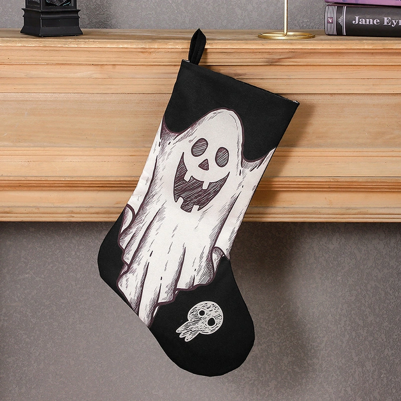 Halloween Decoration Socks Ghost Festival Skull Ghost Print Gift Bag Hanging Charm Hanging Ornament Horror Scene Decorations