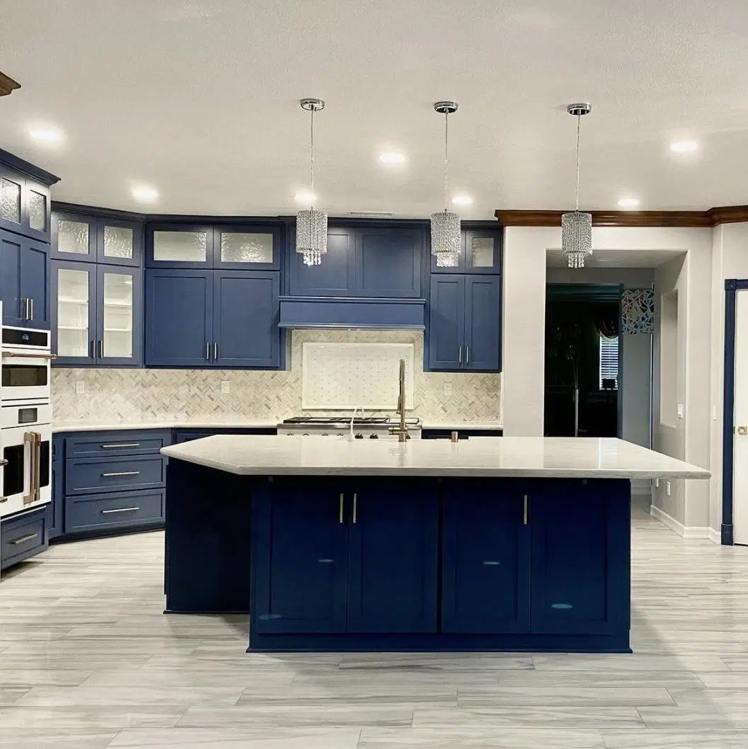 Luxury European Style Complete Customized Blue Color Storage Pantry Kitchen Cabinet