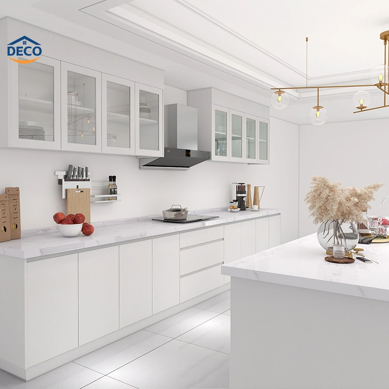 Mobiliário interior moderno completa simples armário de cozinha Armário Definir belos branco puro design PVC Armários de cozinha storge