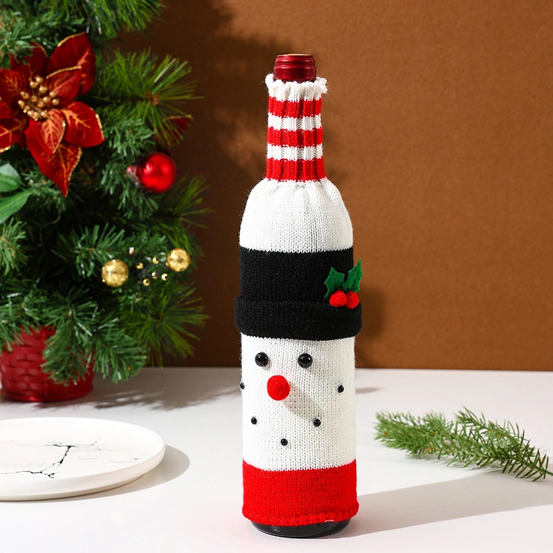 Christmas Decoration Wine Bottle Set Cartoon Knitted Snowman