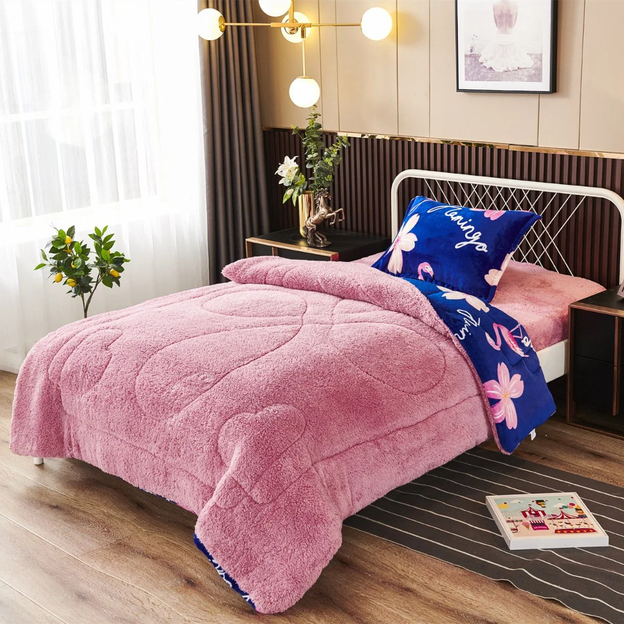 Polyester Bedding Set Printed Flannel Comforter Set