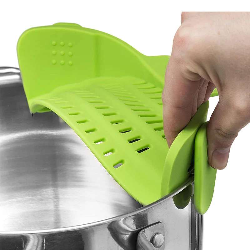 BPA Free Silicone Strainer, Clip on Kitchen Silicone Colander Fits All Pots and Bowls/