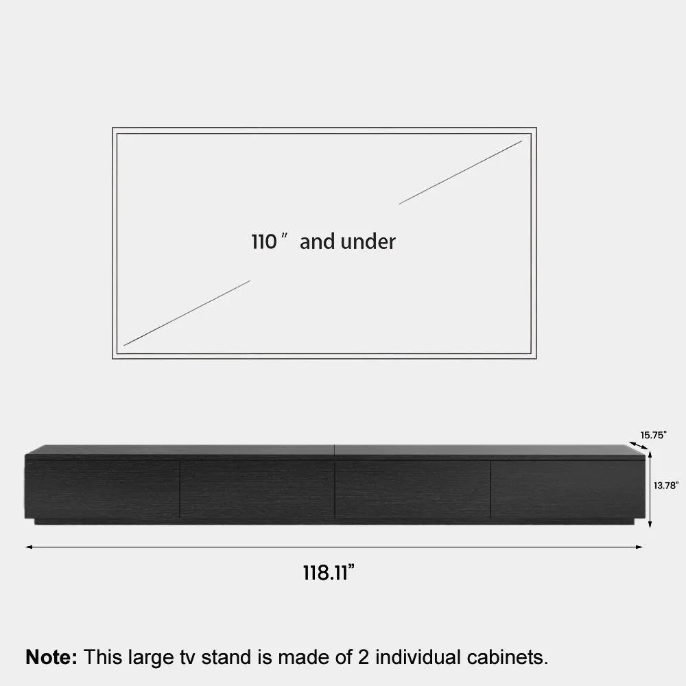 Soporte de TV con negro moderno y minimalista a largo Media Console para hasta 100 pulg.