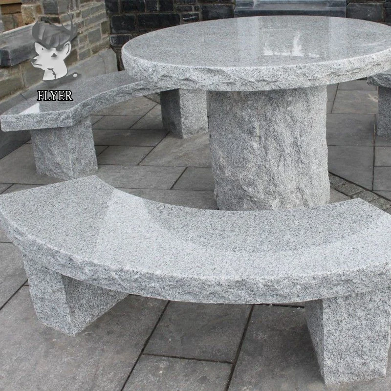 Garden Stone Table and Chairs Set Natural Marble Granite Stone Furniture One Table and Four Benches