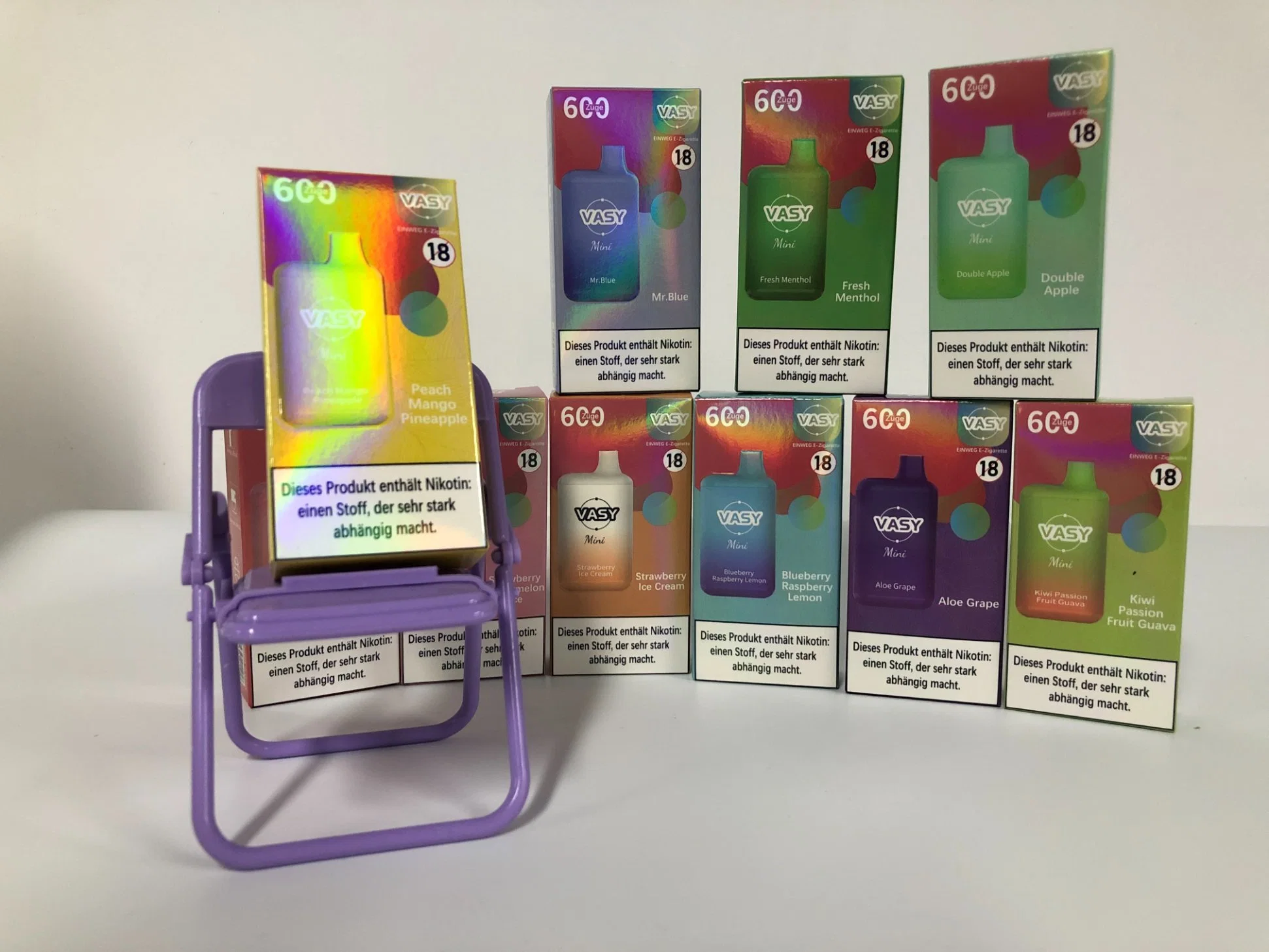 Großhandel Einweg Vape Pod Vasy Mini 600 Puff Englisch / Deutsch / Spanisch Verpackung