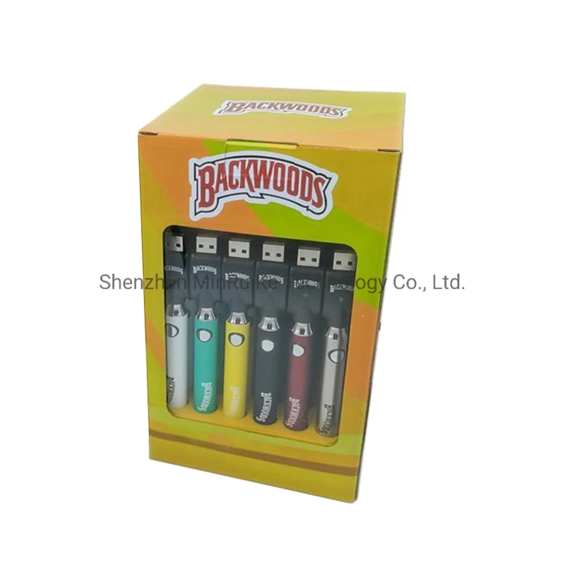 Comercio al por mayor Backwoods batería con el precalentamiento de la bandeja de baterías de pluma de Vape Tensión variable de rosca 510 900mAh cera con un cargador USB