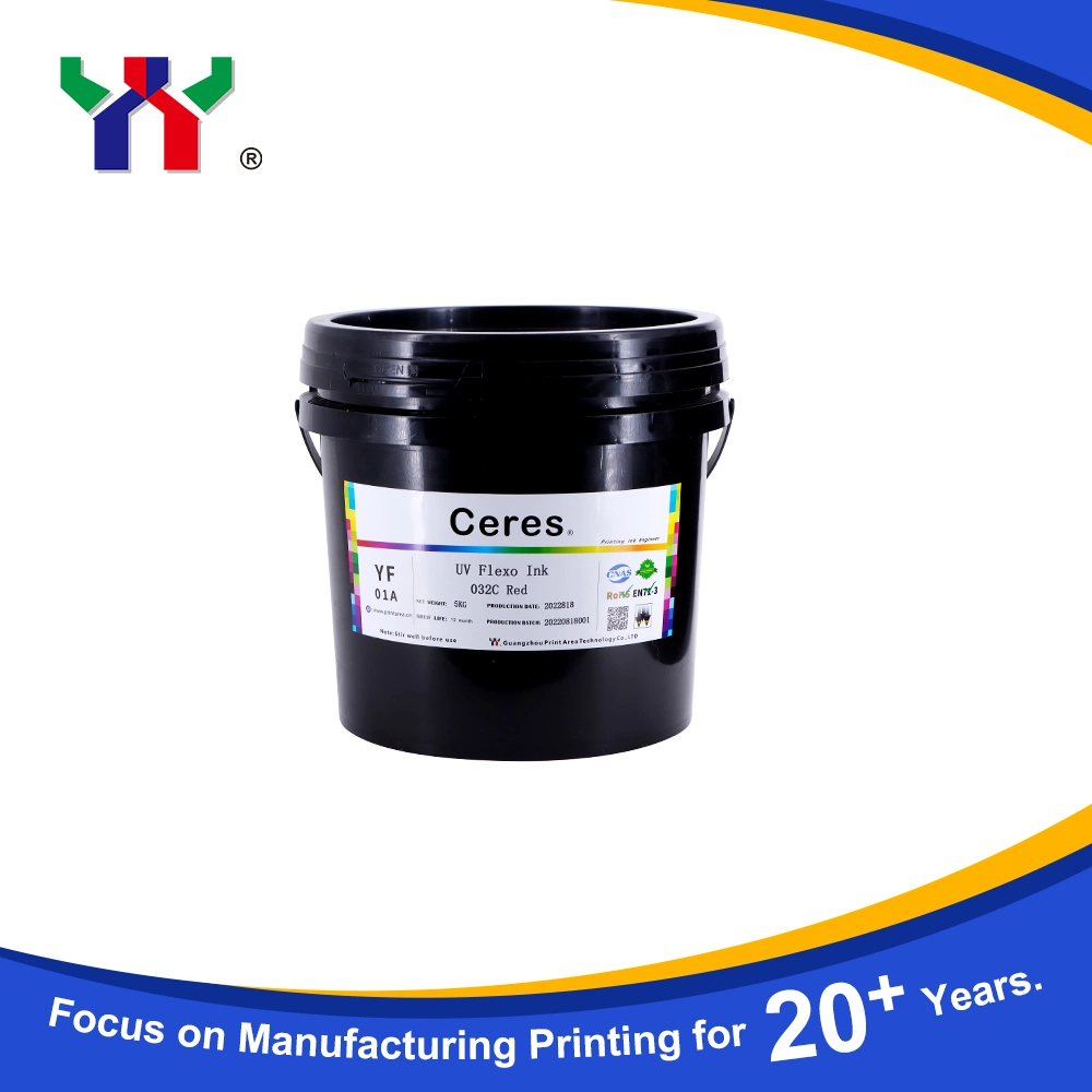 High quality/High cost performance Ceres Strong Adhesive Force UV/LED Flexo Printing Ink for Paper and Label Printing (PP, PET materials) , Color 032 Red 5kg/Barrel