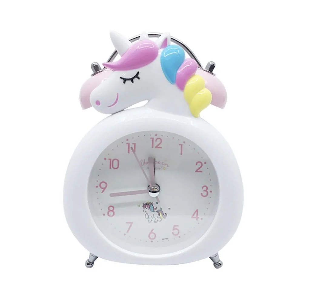 Bonitinha Unicorn Kids Cartoon Despertadores Quarto Bell Tabela luz nocturna