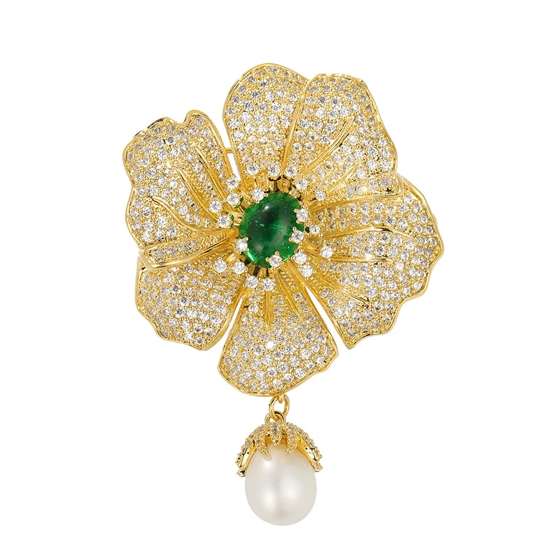 Ailonmei élégant feuille fleur en relief bijoux pour femmes mode Pearl Costume Broches et broches