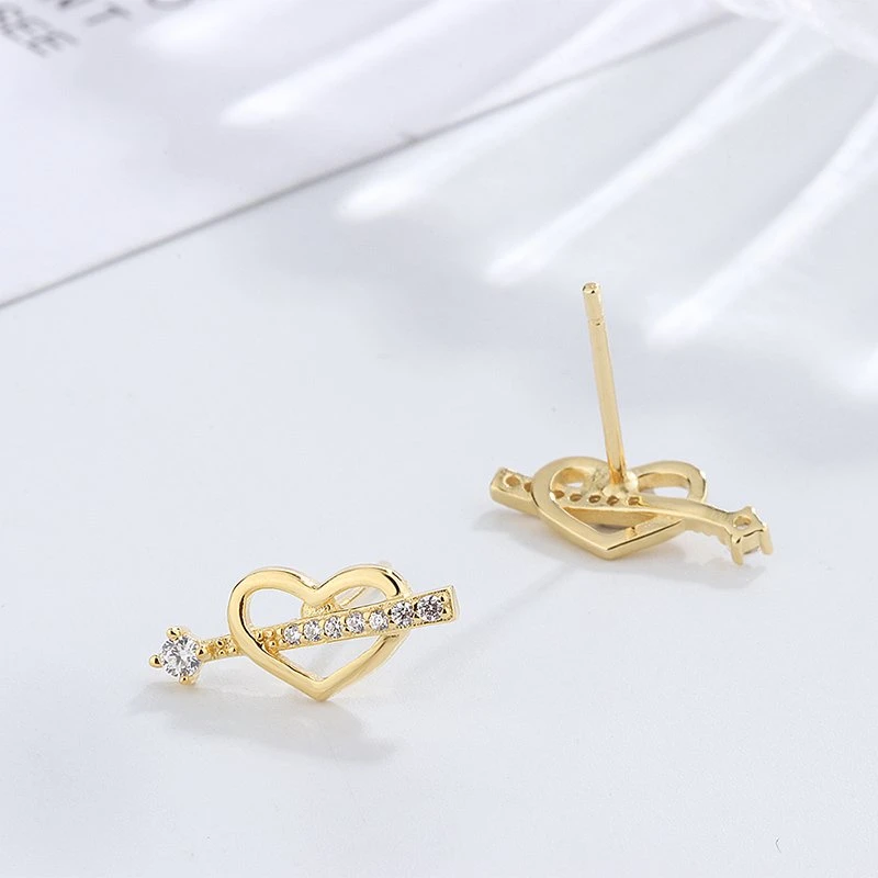 Popular 925 Sterling Silver Cubic Zirconia Heart 24K Gold Plated Women&prime; S Earring Jewelry