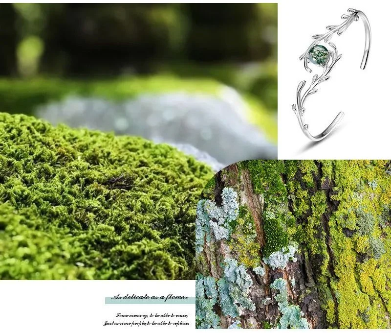 Fashion Jewelry Crystal Moss Agate Ocean Grass Agate Bracelet S925 Gemstone Jewelry Sterling Silver CZ Bangle for Women