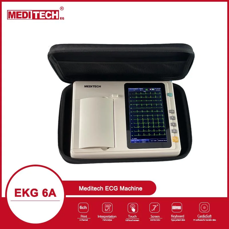 CE Goedkeuring Draagbare Hoge Kwaliteit 6 Kanaals ECG Machine En Grote Touch Screen