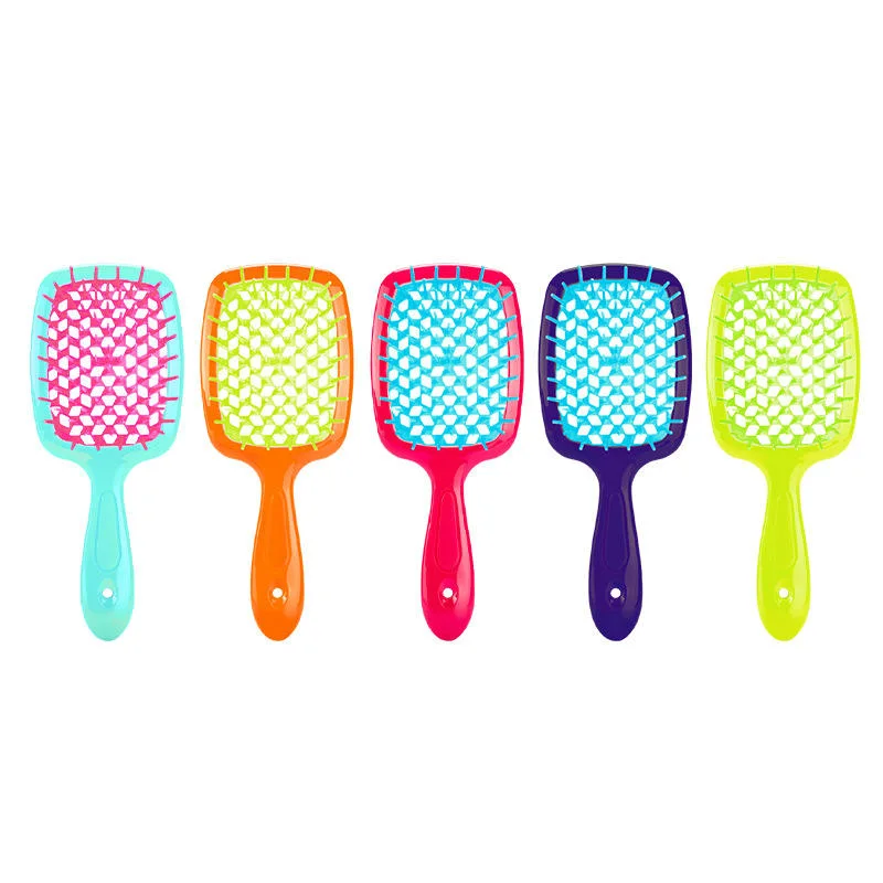 Custom Colorful Massage Hair Comb Hairdressing Hollow Grid Comb Wide Teeth Detangling Hair Brush Curly Hair Brush Unbrush